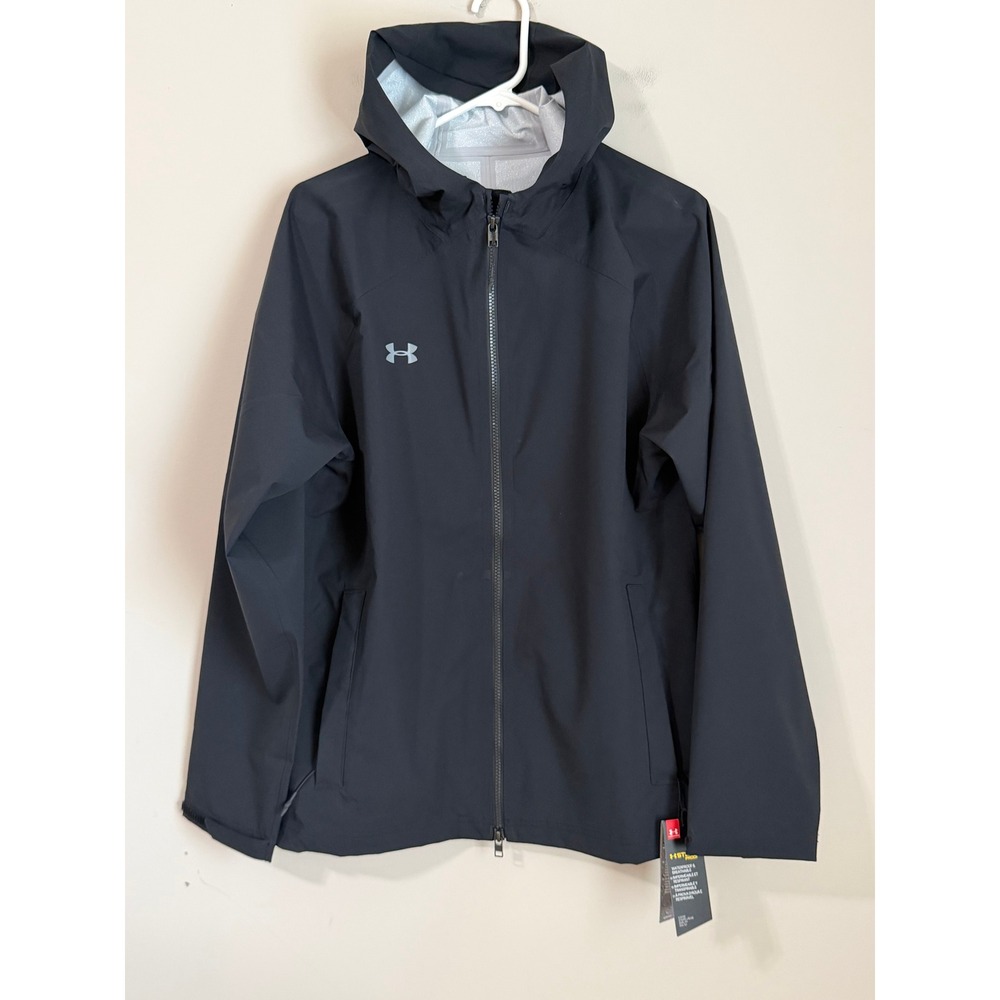 $130 NWT Under Armour Womens L Storm Rain Waterproof Loose Fit Jacket Black New